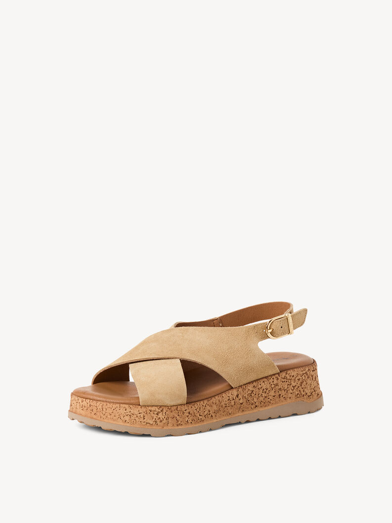 Sandale &agrave; talon en cuir - beige, beige, hi-res