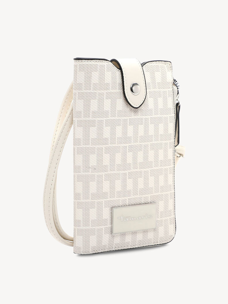White women's shoulder bag with monogram and silver clasp, elegant style
