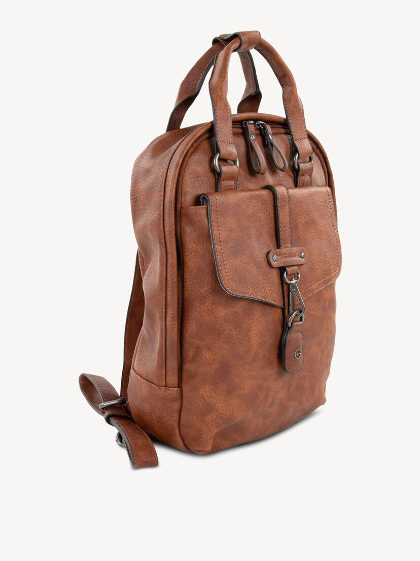 Bruine leren rugzak met verstelbare banden en metalen accenten