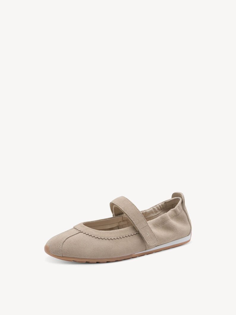 Lederballerina - beige, BEIGE SUEDE, hi-res