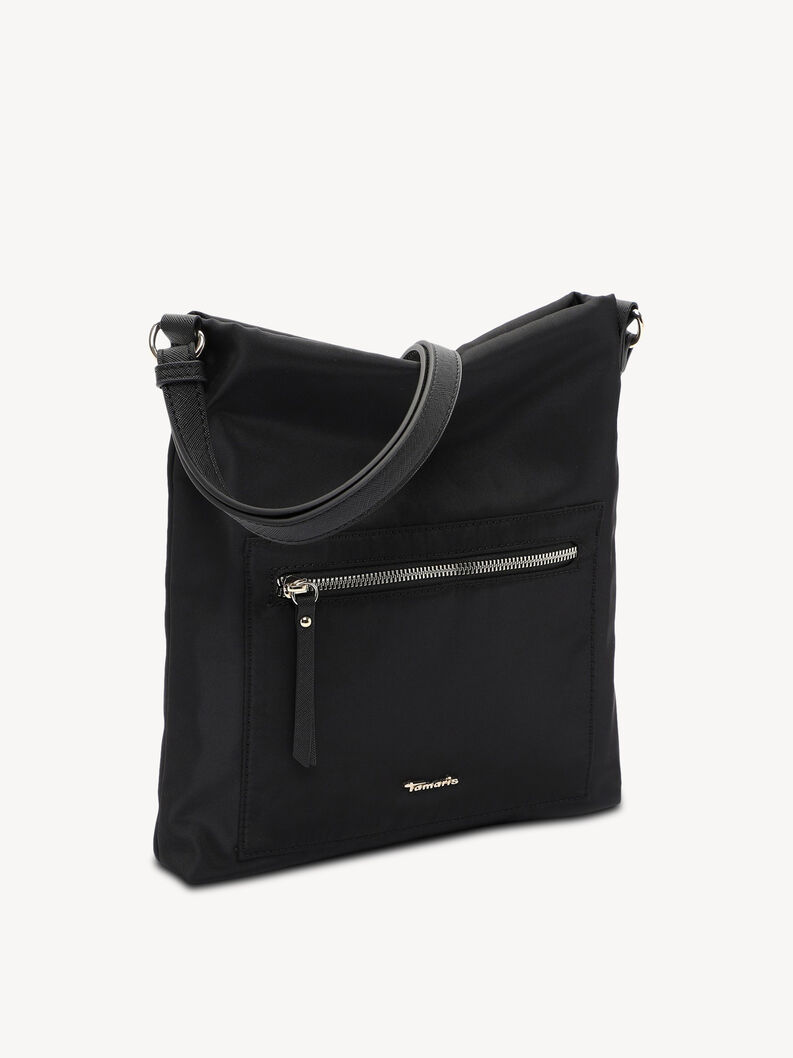 Schwarze Nylon-Umh&auml;ngetasche mit Frontrei&szlig;verschlusstasche, andere Ansicht