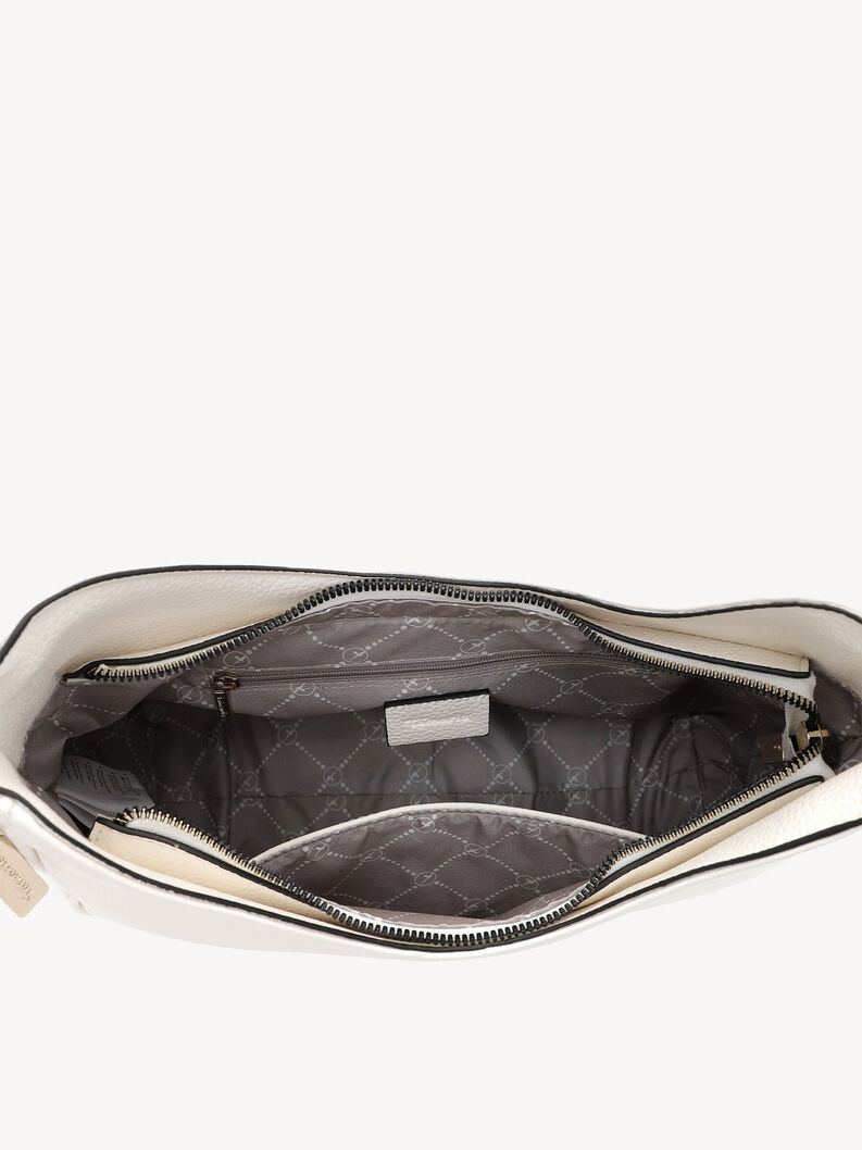 Vue int&eacute;rieure sac &agrave; main cuir blanc femme avec poches zipp&eacute;es