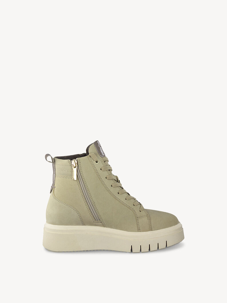 Beige high-top soft leather boot with side zipper and thick sole
