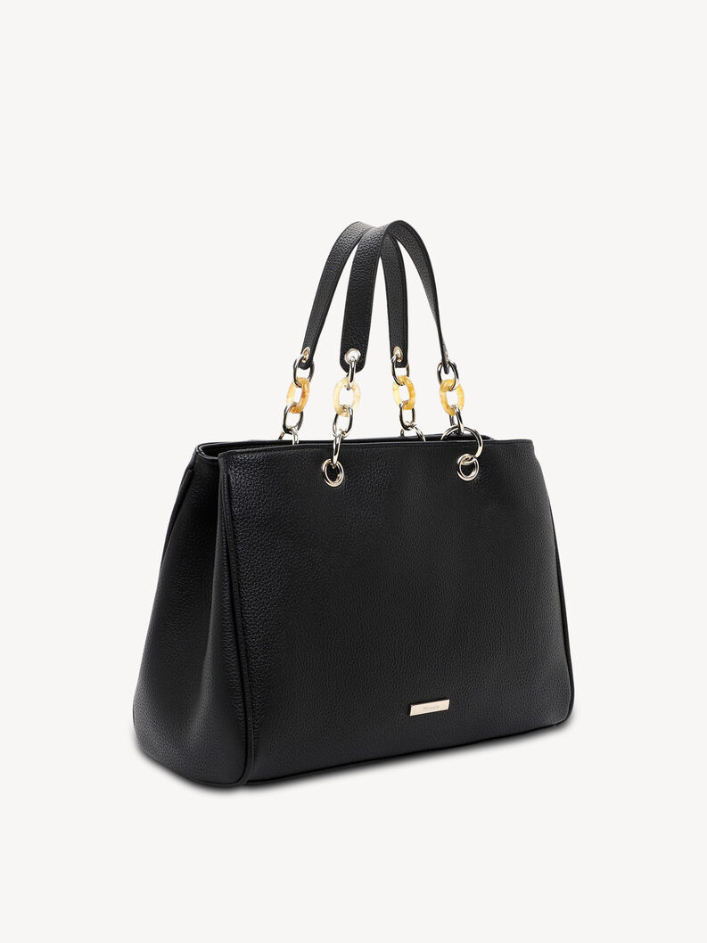 Schwarze Lederhandtasche mit robusten Griffen und goldenen Details