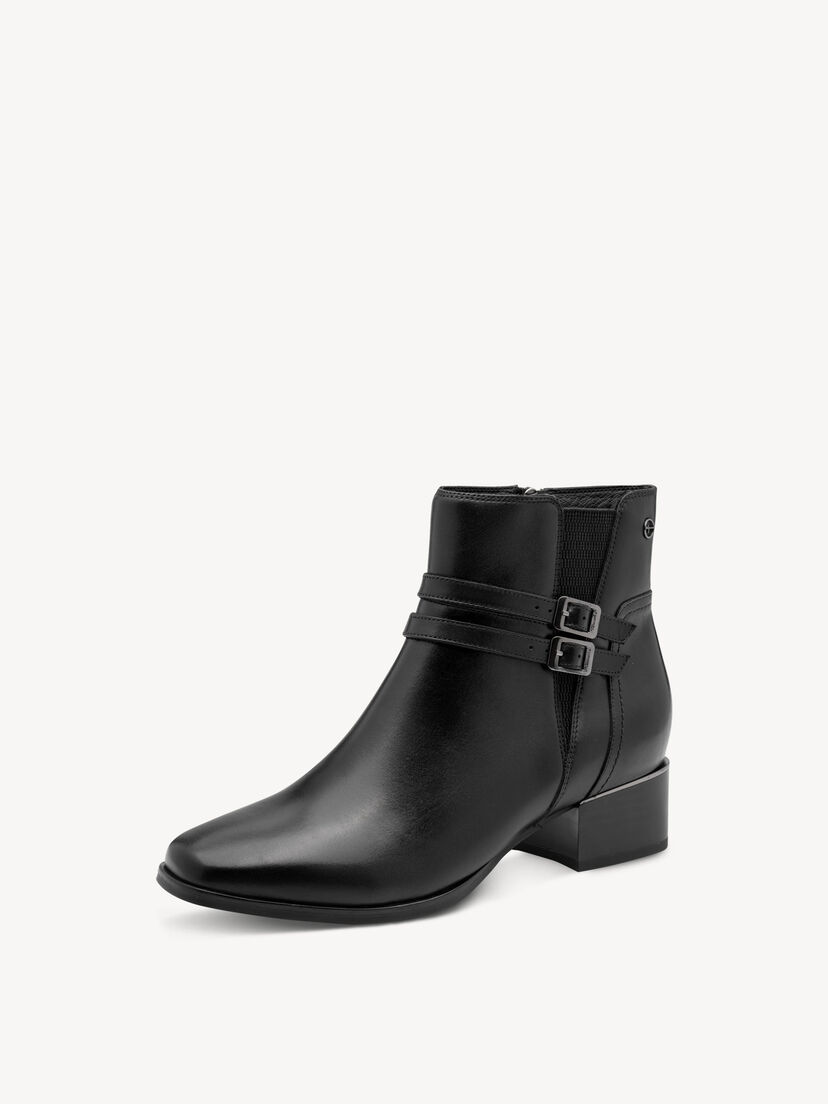 Leren Enkellaarsje - zwart, BLACK, hi-res