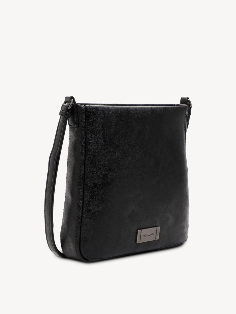 Zijaanzicht van zwarte dames schoudertas van imitatieleer