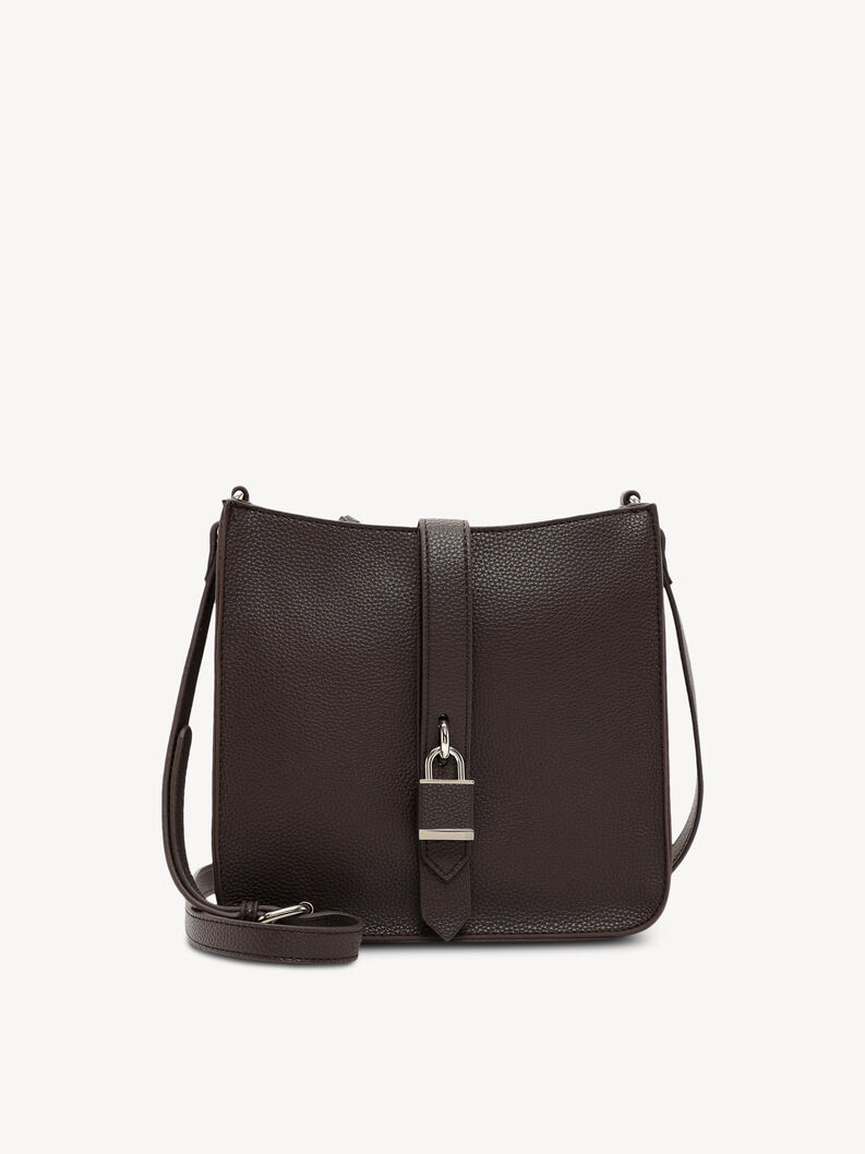 Sac en cuir marron avec bandouli&egrave;re r&eacute;glable et boucle argent&eacute;e