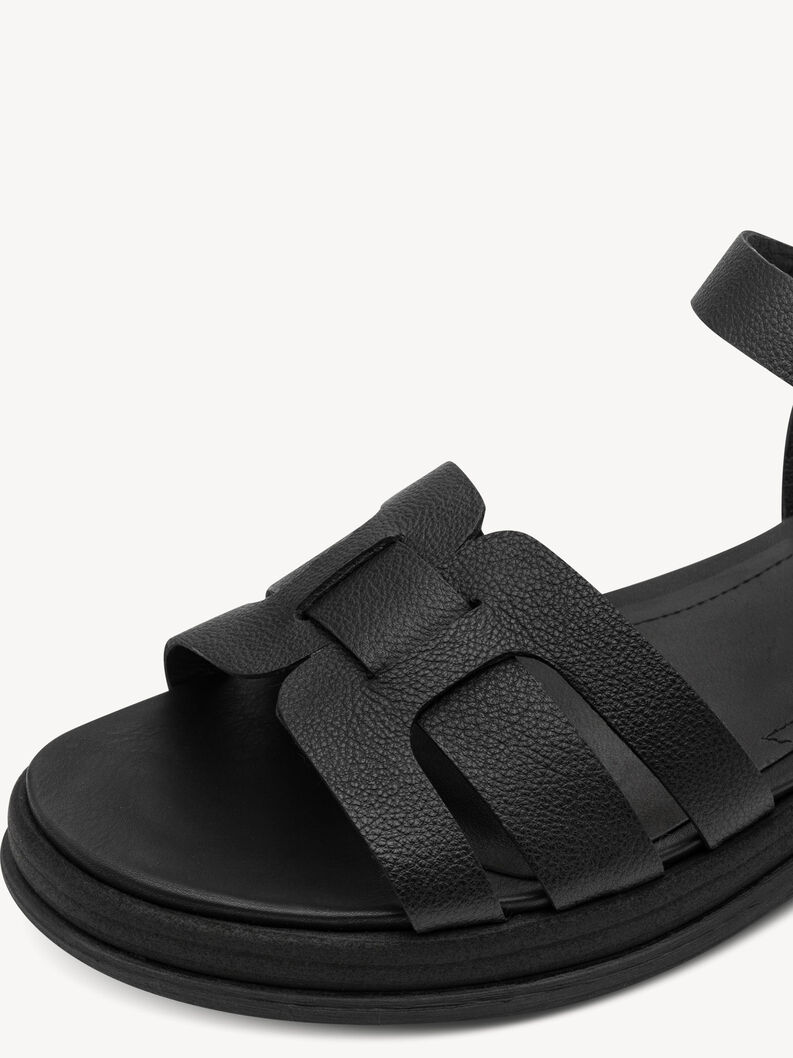 Sandale &agrave; talon en cuir - noir, BLACK, hi-res