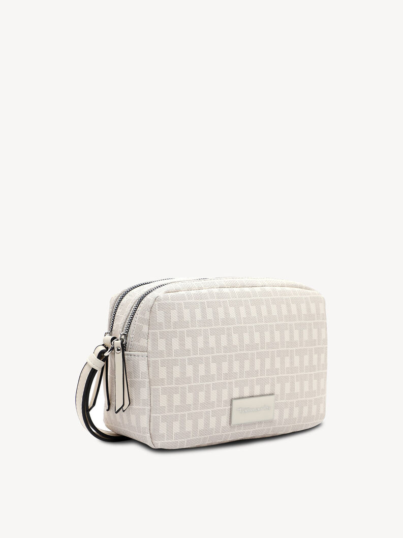 Kremowa torebka na ramię z podw&oacute;jnym suwakiem i wzorem monogramu