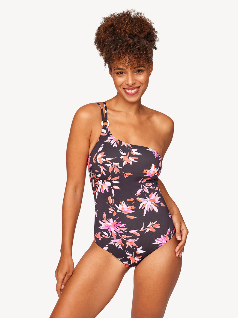 Swimsuit - black, Pink Flower AOP, hi-res
