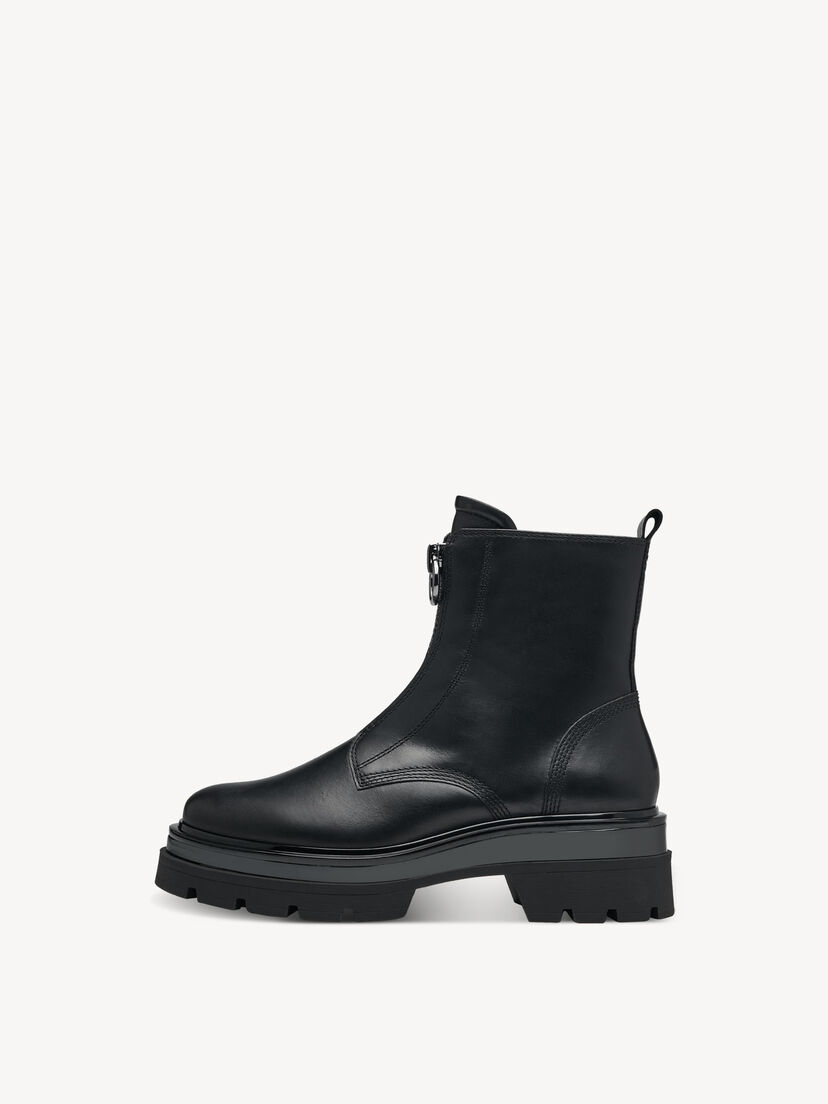 Leren Enkellaarsje - zwart, BLACK LEATHER, hi-res