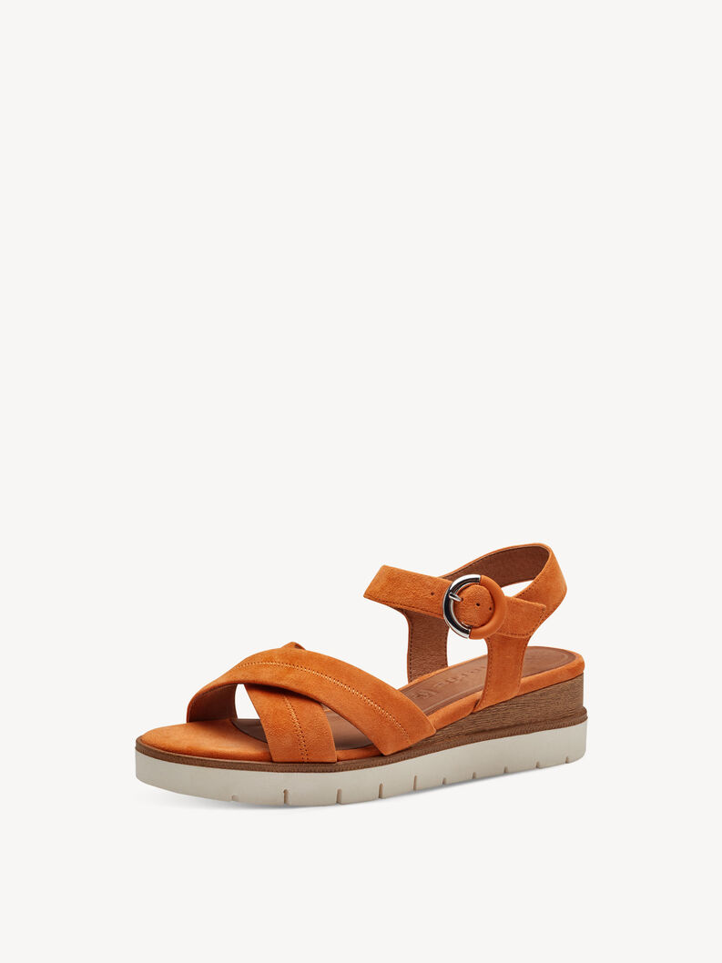 Sandale &agrave; talon en cuir - orange, orange, hi-res