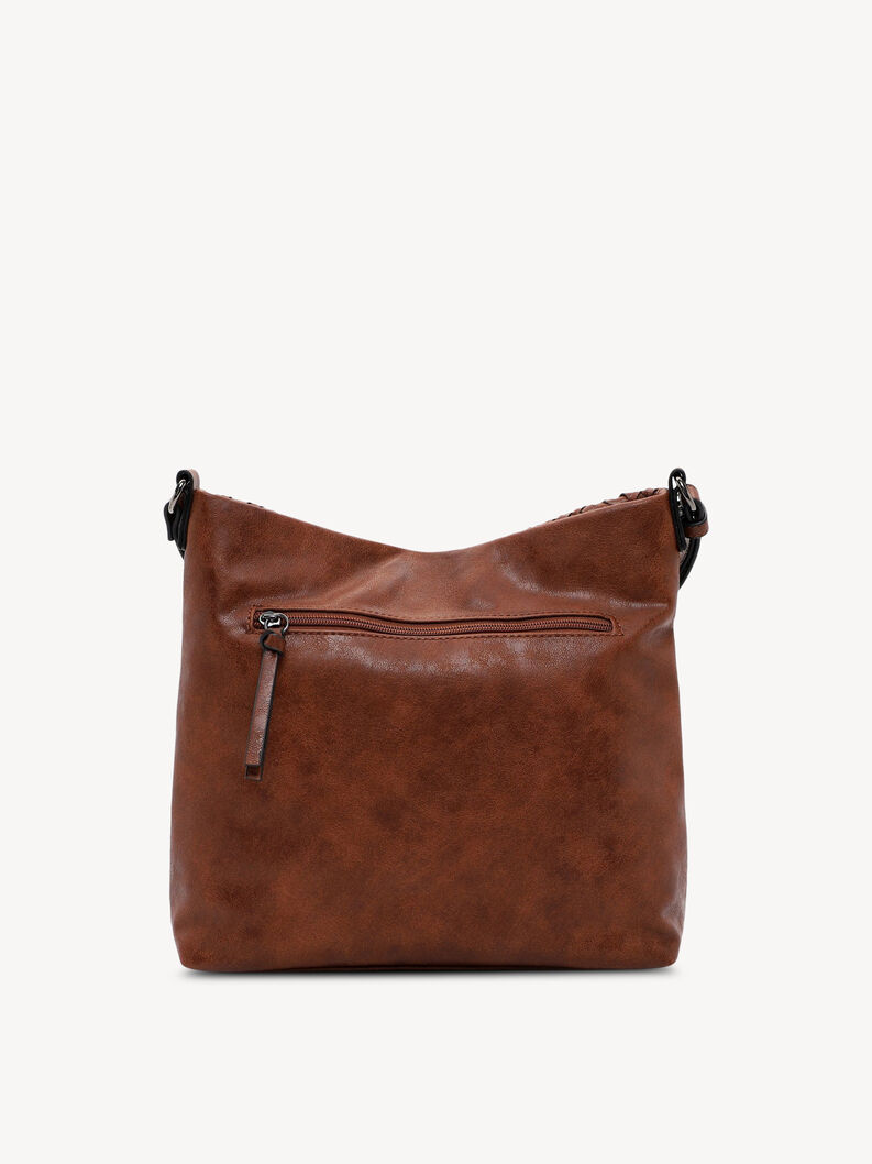 Borsa marrone in pelle con tasca esterna con cerniera e design semplice