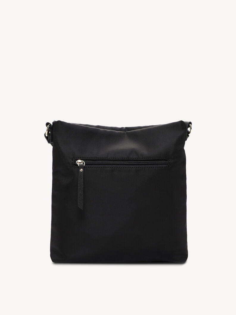 Schwarze Nylon-Umh&auml;ngetasche mit Rei&szlig;verschlusstasche hinten, schlichtes Design