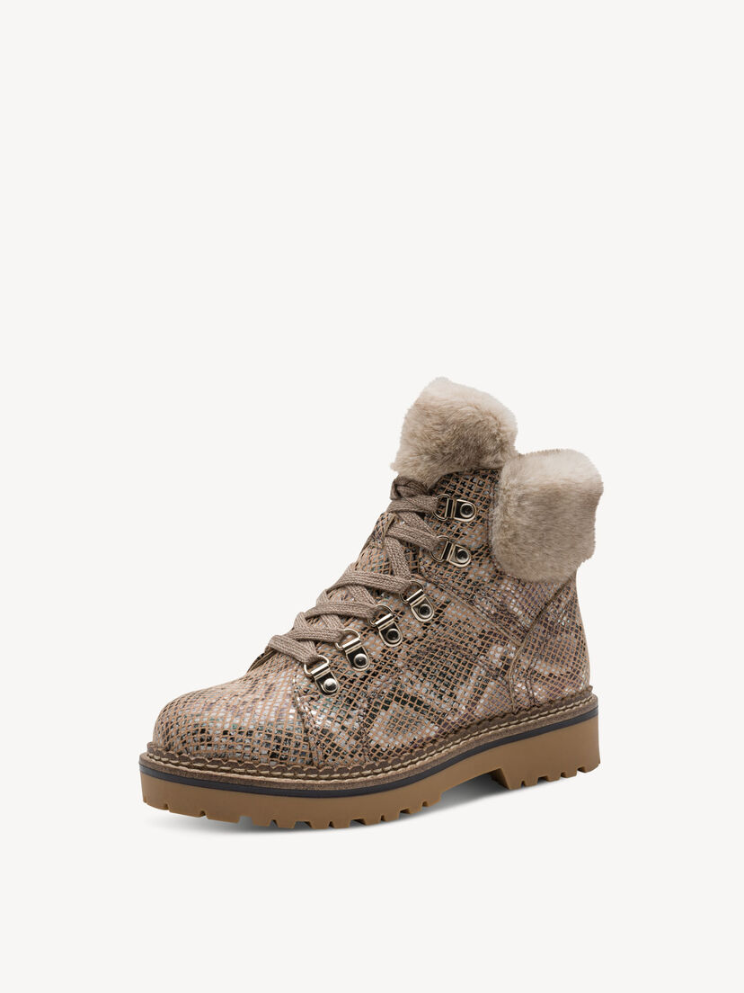 Enkellaarsje - beige warme voering, BEIGE SNAKE, hi-res