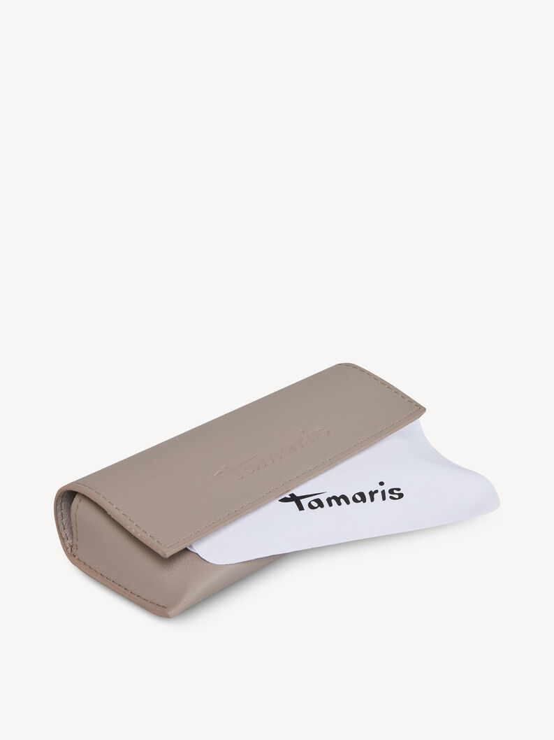 Beige Sonnenbrillenetui aus Kunstleder mit Tamaris-Logo