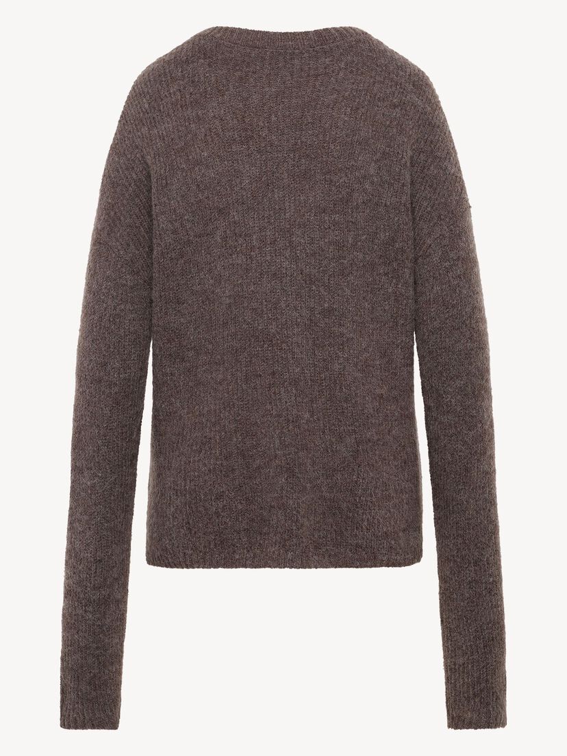 Gebreide trui - bruin, Mid Brown Melange, hi-res