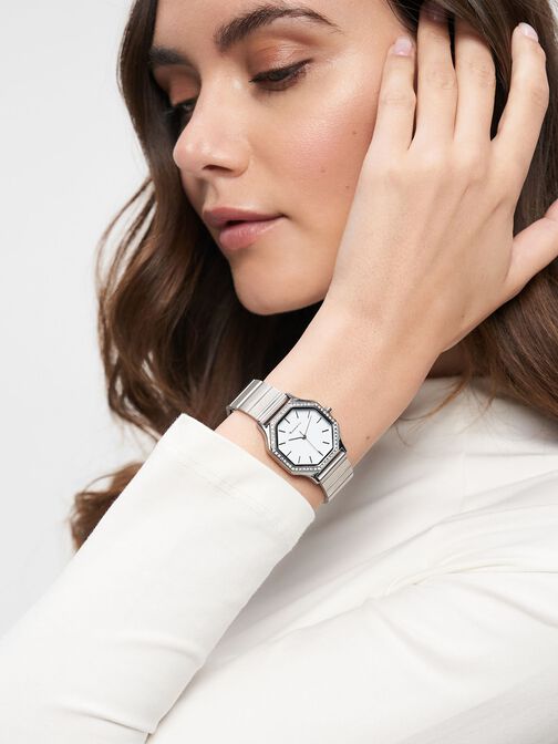 Uhr, silber-glossy weiß, hi-res