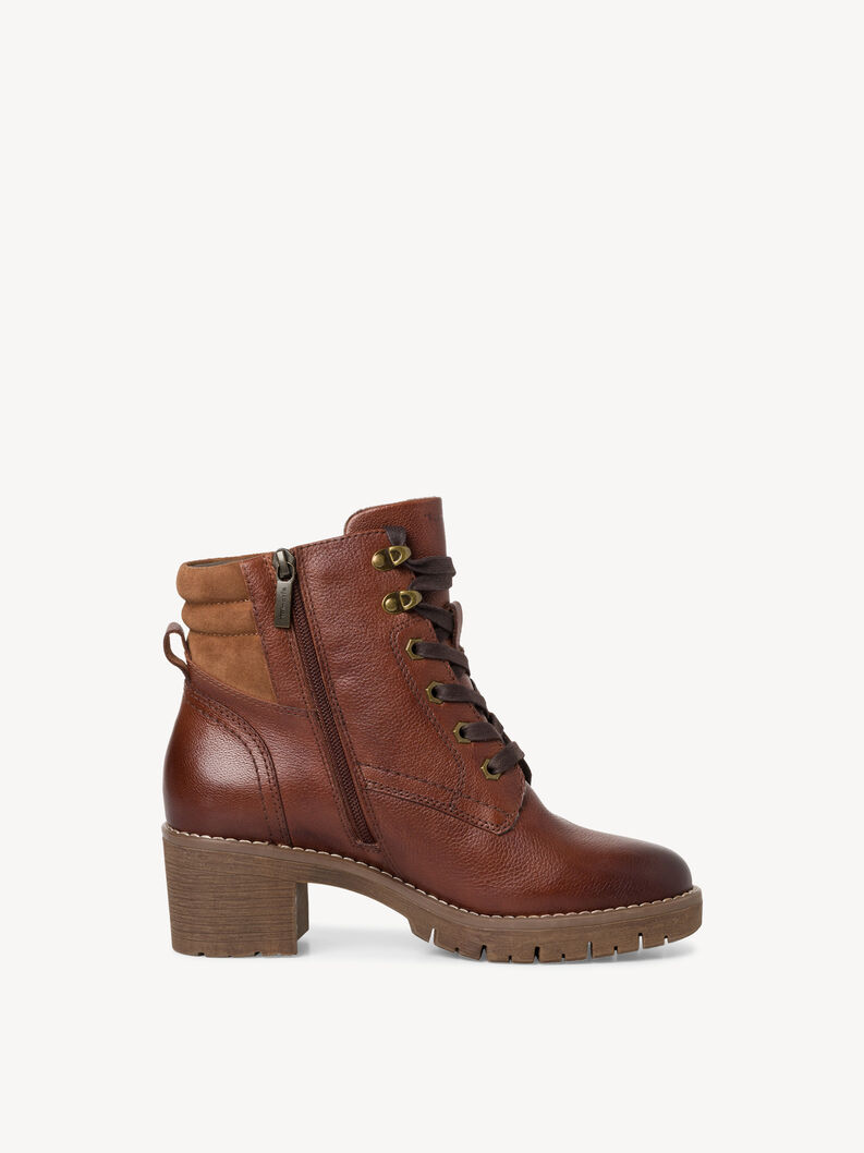 Bottine femme marron en cuir avec fermeture &eacute;clair et talon solide