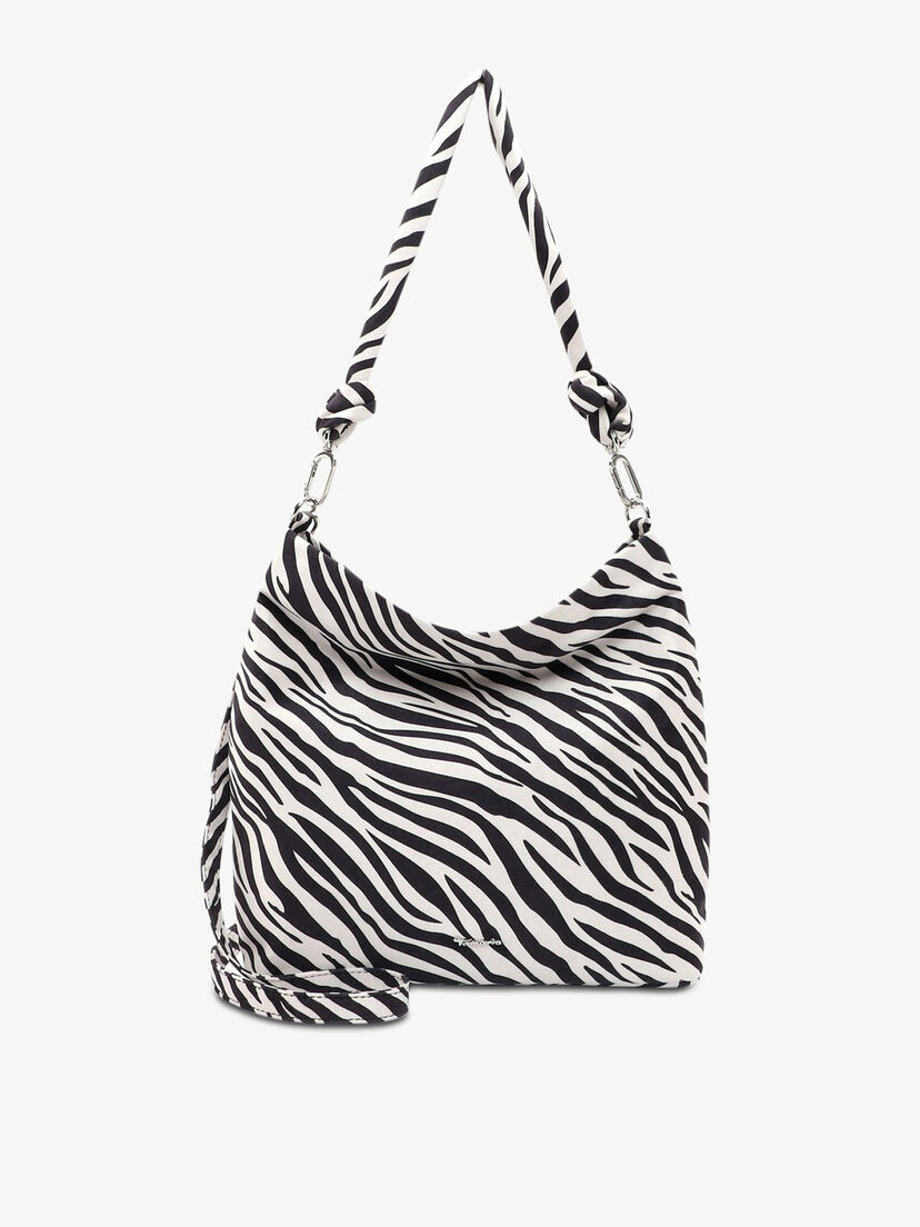Zwart-witte zebra handtas met knoopriem en zilveren metalen details