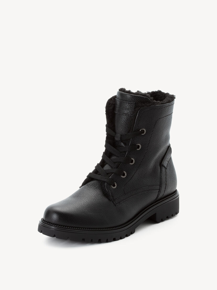 Leren Enkellaarsje - zwart warme voering, BLACK UNI, hi-res