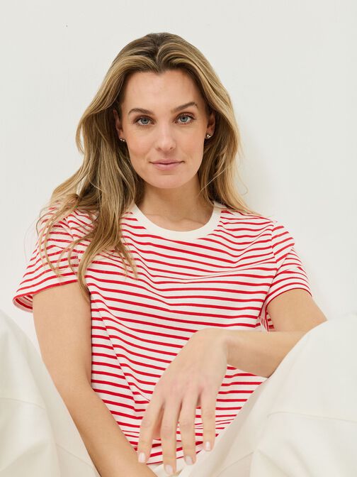 T-shirt, Goji Berry / Bright White Striped Tee, hi-res