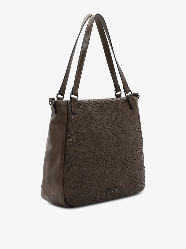 Tmavě hněd&aacute; d&aacute;msk&aacute; kabelka s propl&eacute;tan&yacute;m designem a dvěma uchy