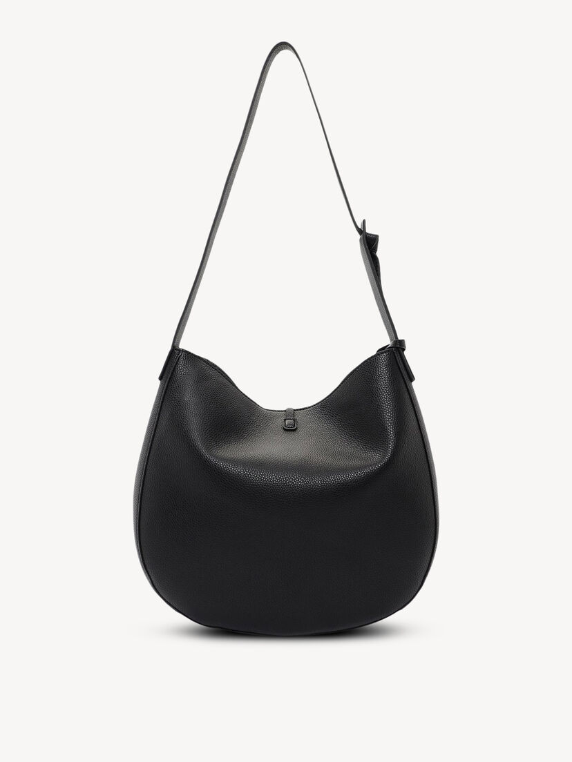 Zwarte leren tas met glad achterpaneel en verstelbare schouderriem