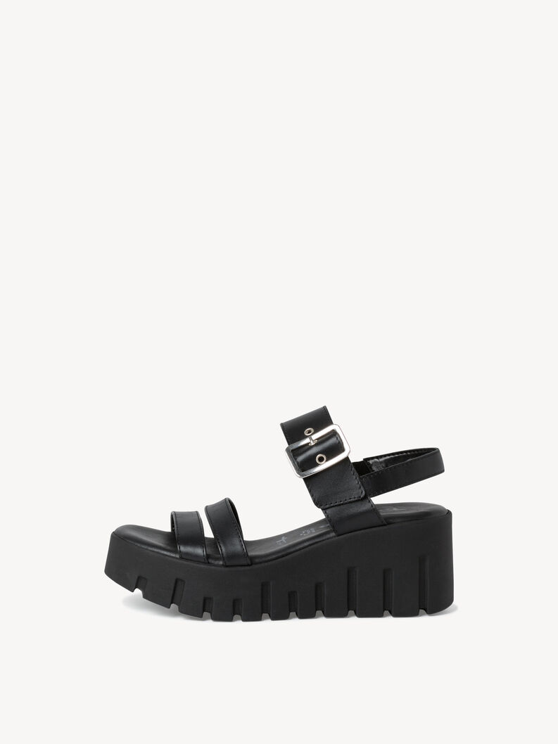 Sandale à talon en cuir - noir, BLACK LEATHER, hi-res