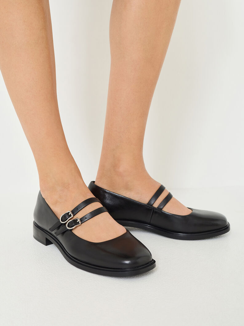 Ballerine en cuir - noir, BLACK, hi-res