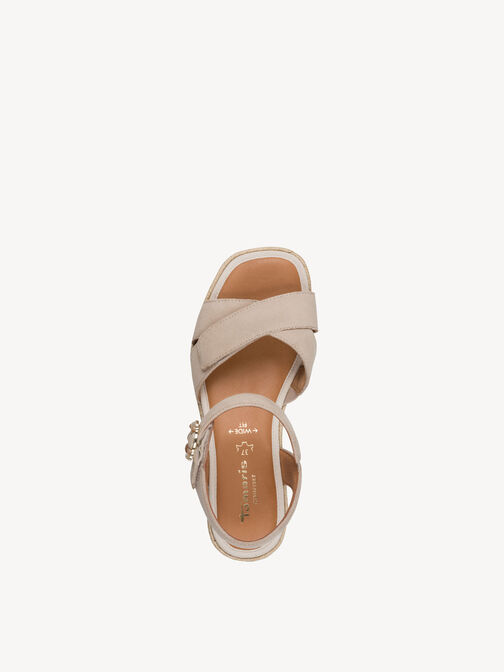 Leather Heeled sandal, BEIGE SUEDE, hi-res