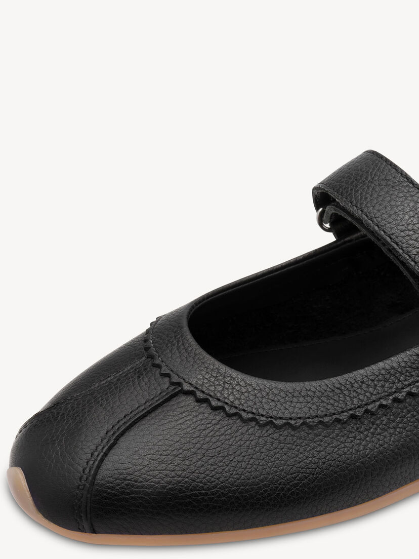 Leren Ballerina - zwart, BLACK, hi-res