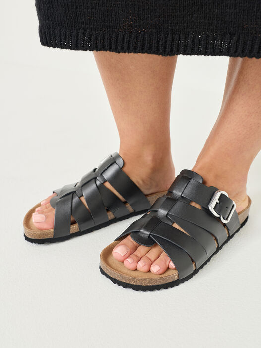 Slipper, BLACK LEATHER, hi-res