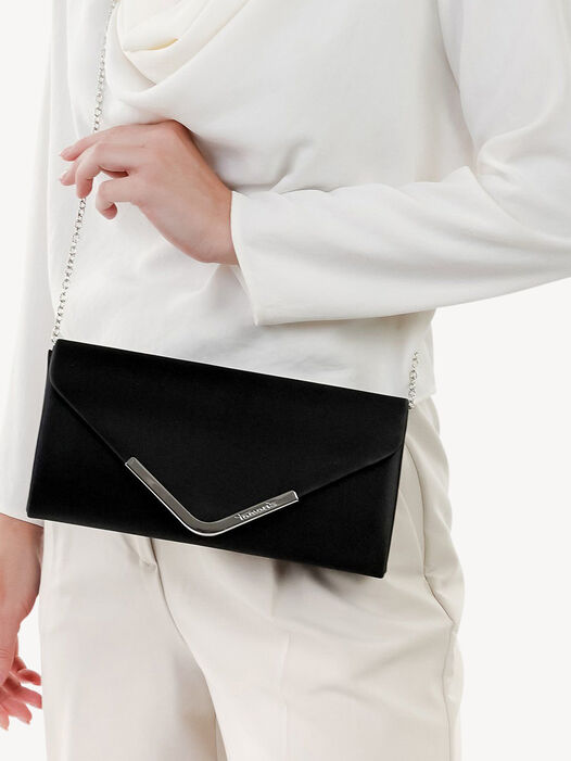 Clutch, black satin, hi-res