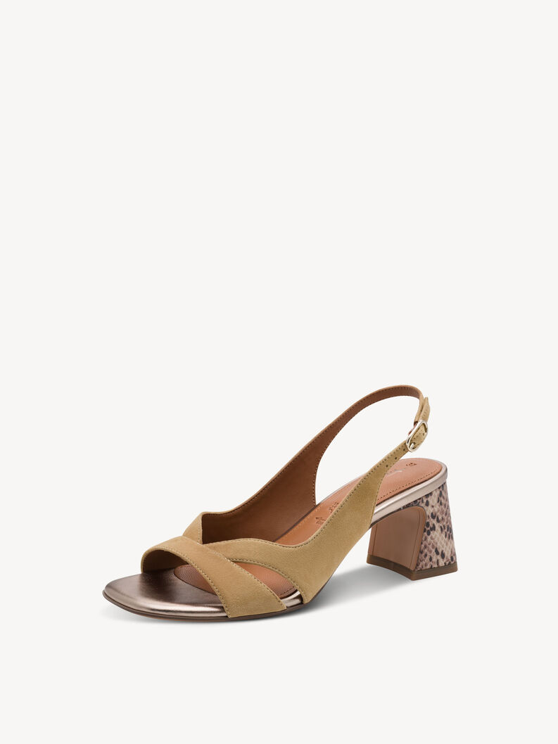 Leather Heeled sandal - beige, TAN COMB, hi-res