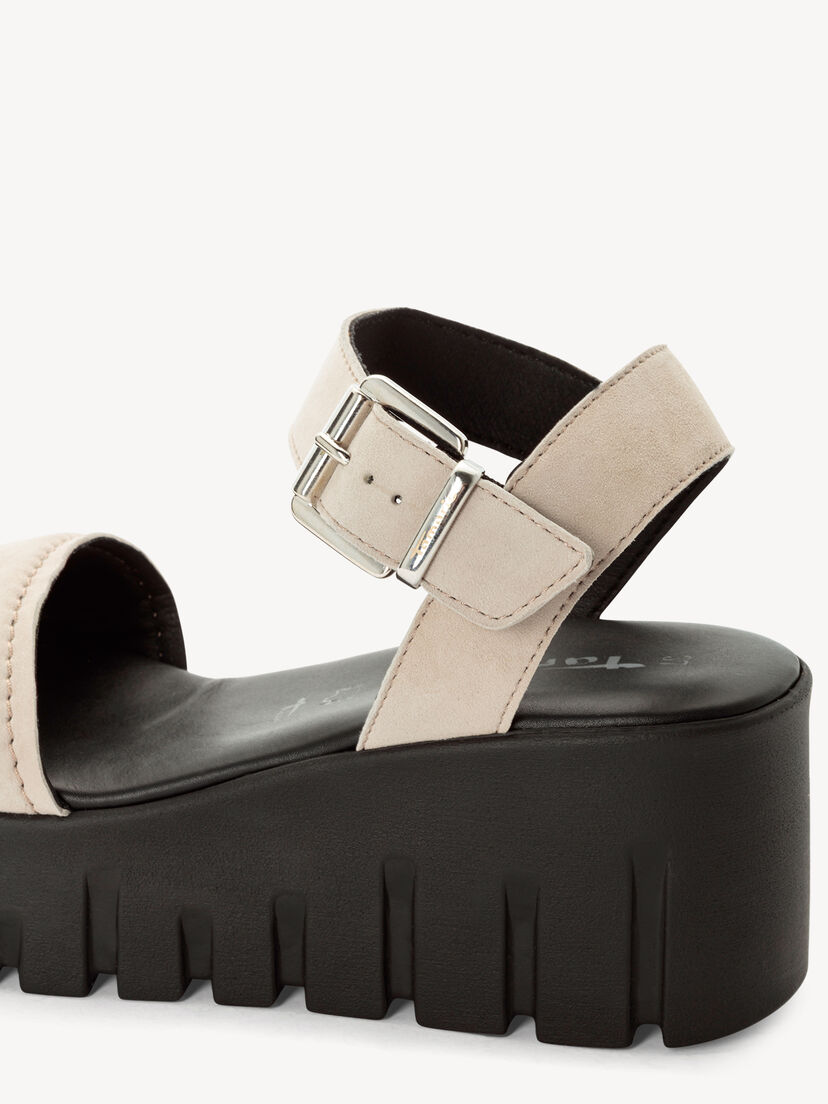 Leren Sandaaltje - beige, TAUPE SUE./BLK, hi-res