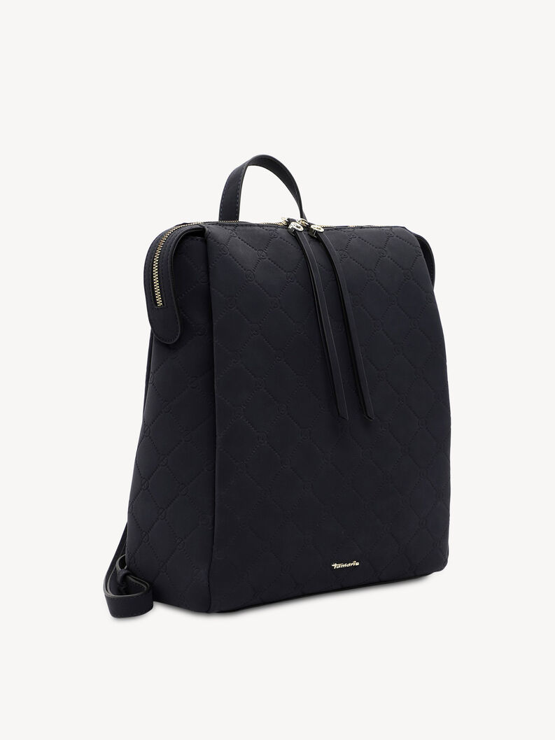 Schwarzer gesteppter Kunstleder-Rucksack mit seitlichem Metallrei&szlig;verschluss