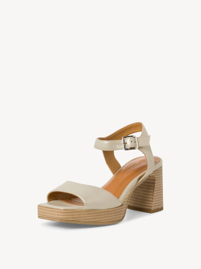 Leather Heeled sandal - white, PEARL, hi-res
