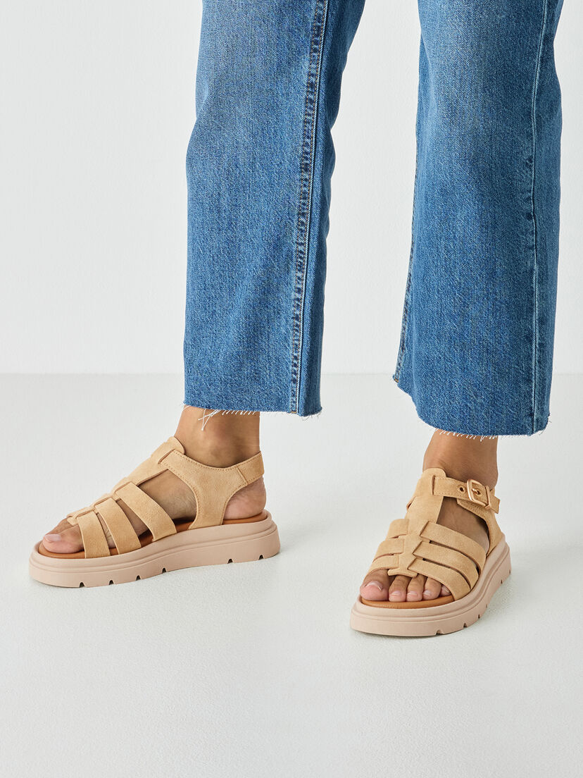 Leren Sandaaltje - beige, beige, hi-res