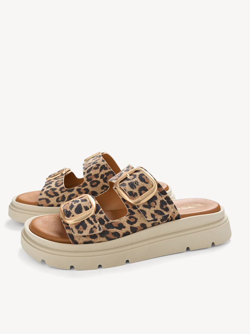 Leren Slipper - bruin, LEOPARD, hi-res