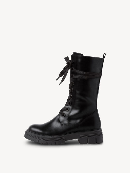 Bottes en cuir noir &agrave; lacets avec semelle robuste