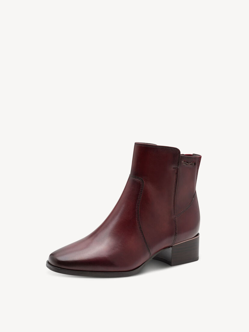 Leren Enkellaarsje - rood, BORDEAUX, hi-res