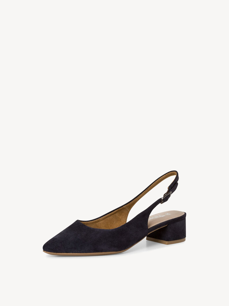 Leather sling pumps - blue, NAVY, hi-res