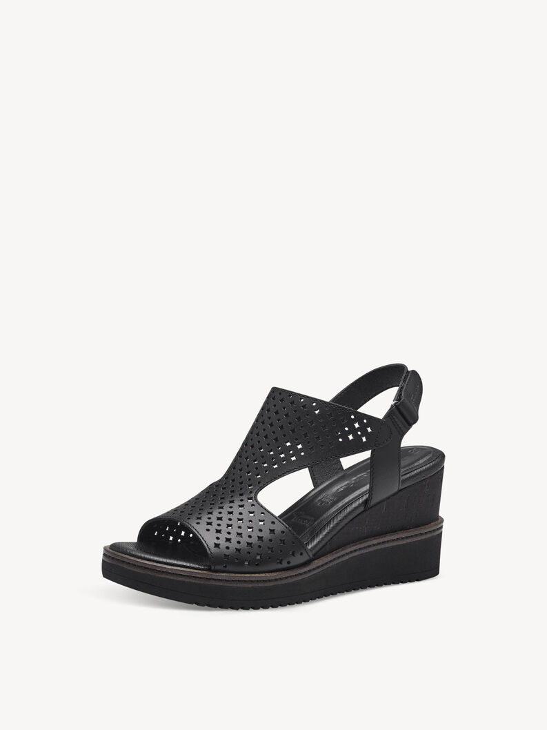 Leather Heeled sandal - black, BLACK, hi-res