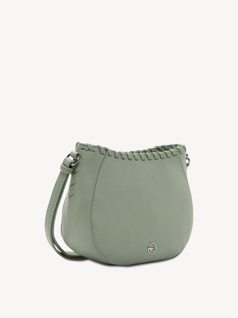 Borsa in pelle verde con bordo intrecciato e tracolla sottile