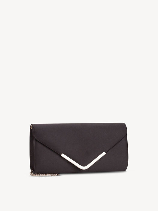 Clutch, black satin, hi-res