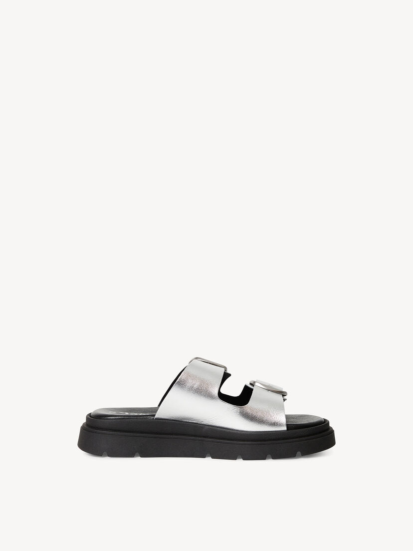 Leren Slipper - metallic, SILVER, hi-res