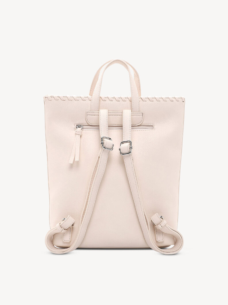 Beiger Leder-Rucksack mit verstellbaren Riemen und R&uuml;ckentasche mit Rei&szlig;verschluss