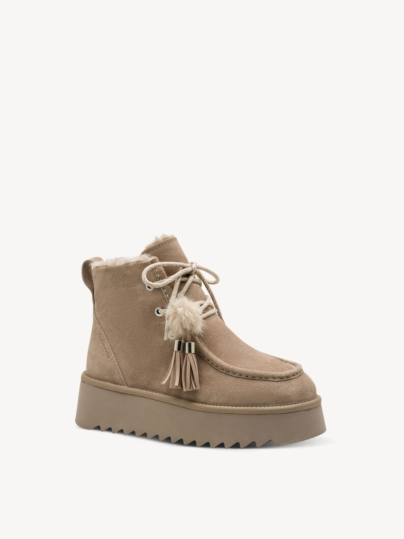 Leather Bootie - beige warm lining, TAUPE, hi-res