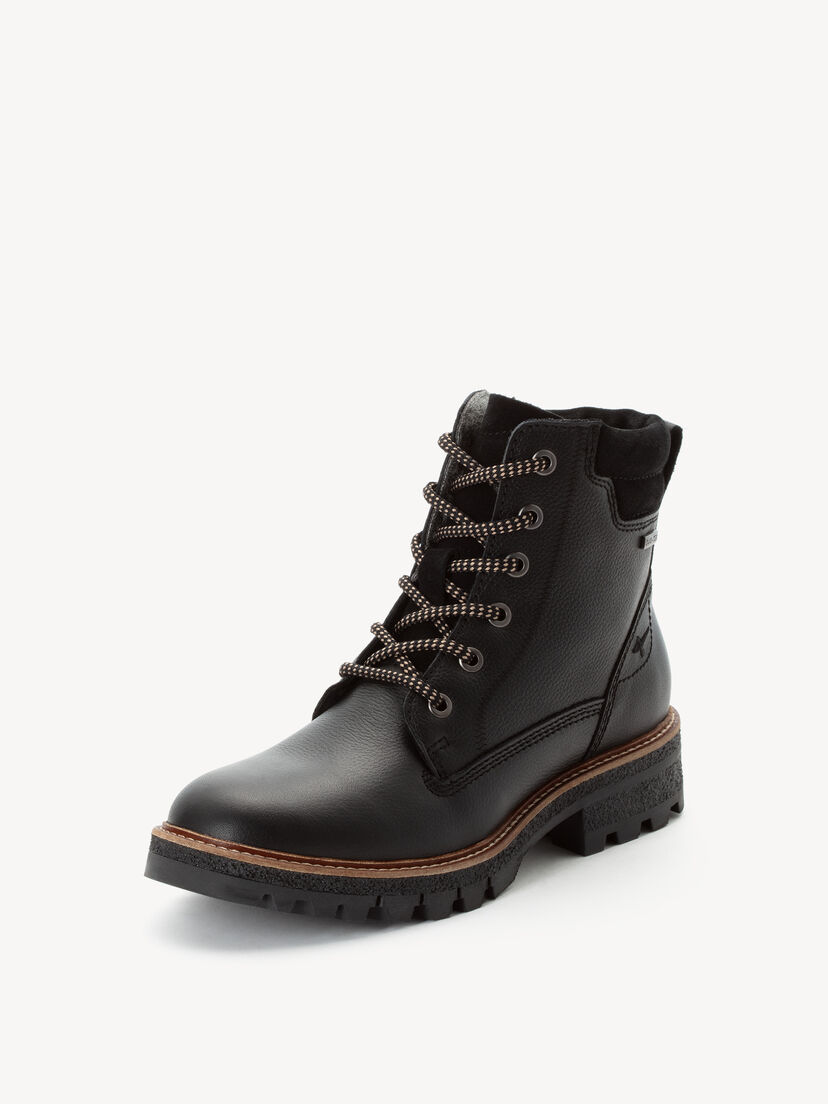Leren Enkellaarsje - zwart warme voering, BLACK LEATHER, hi-res